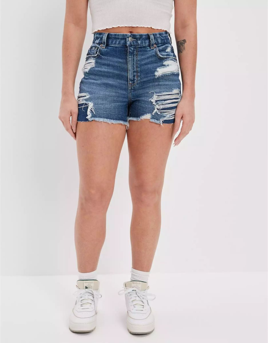 Shorts American Eagle AE Strigid Curvy Denim Mom Indigo Foncé Femme | AMS-75924266